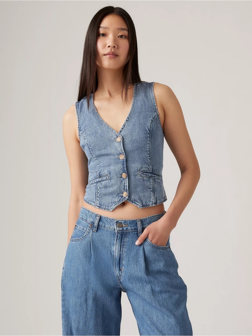 Levi’s Jaylah Vest, Blue Denim Medium Wash, Sz XS NWT